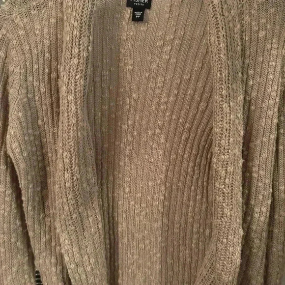 EILEEN FISHER Cardigan SP Cotton Linen Ribbed Slub Open Front Long Sleeve Beige - Picture 2 of 10